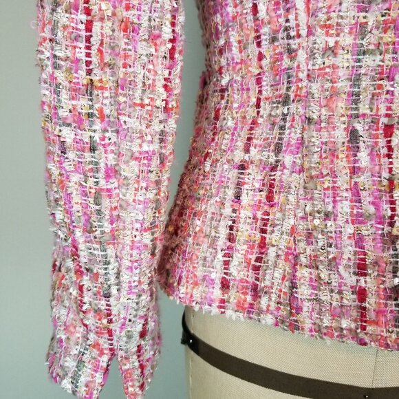 Tahari Arthur Levine Pink Tweed Boucle Sparkle Jacket Ladies Size 2 Petite - Picture 7 of 10